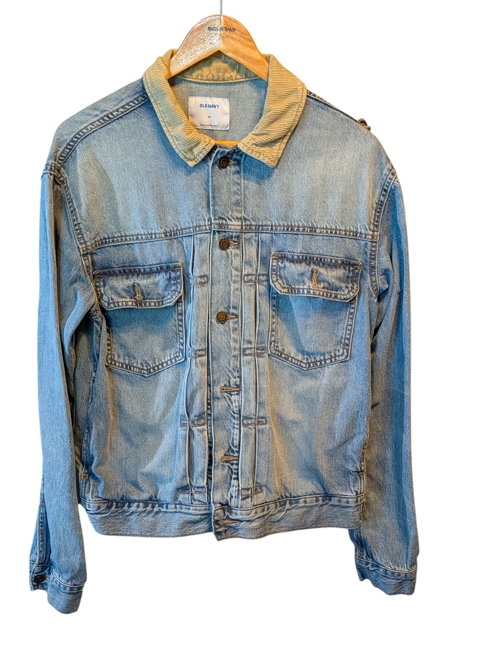 Old Navy Light Blue Denim Jacket with Tan Corduroy Collar